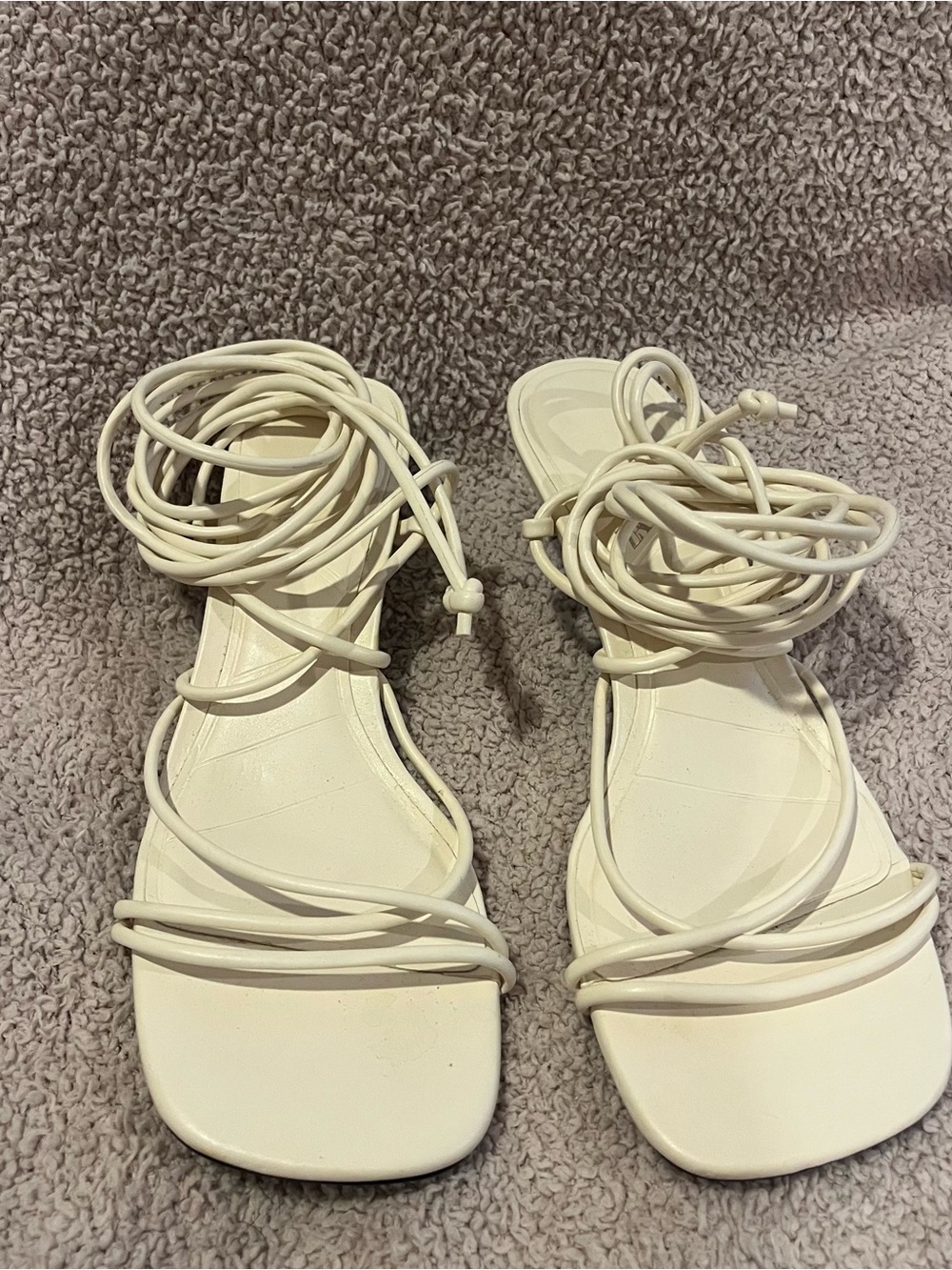 Zara White Lace-Up Wrap Strappy Kitten Heels Sandals